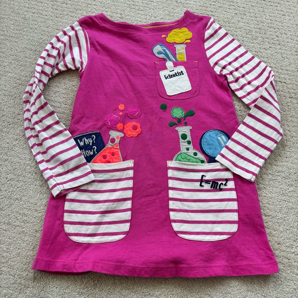 Mini Boden Pink Striped Kids Scientist tunic